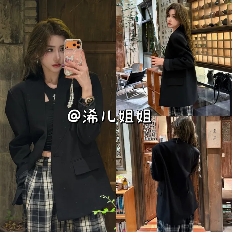 假领西装外套宽松中长款无领西服