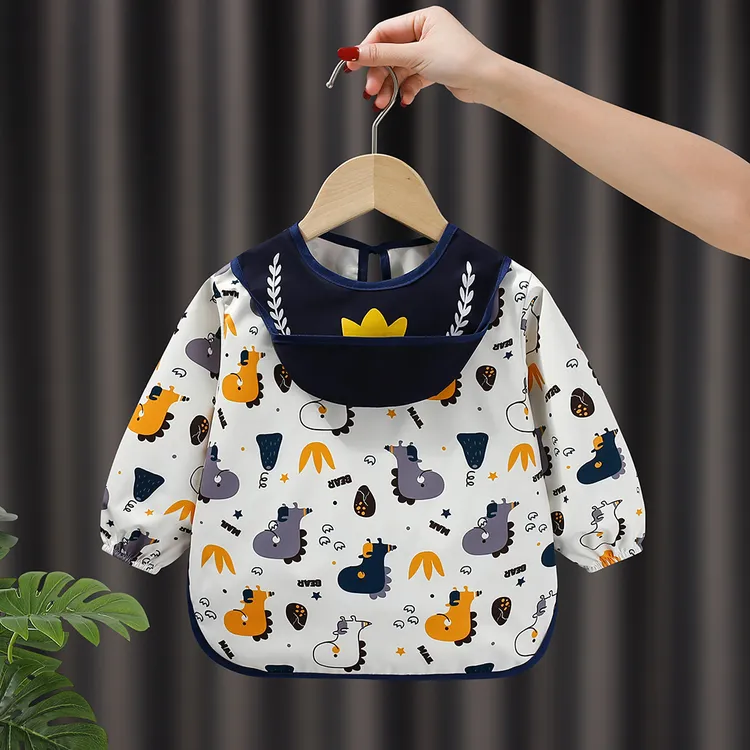 全防水儿童罩衣宝宝吃饭围兜防油防脏男女婴儿反穿衣小孩护衣围裙
