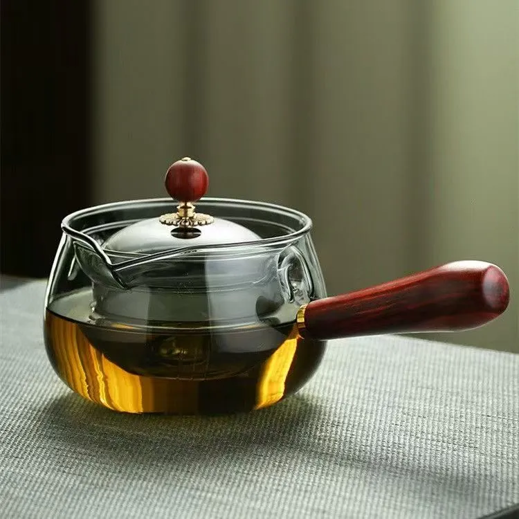 侧把逍遥壶家用耐高温玻璃茶壶单壶旋转茶壶家用泡茶