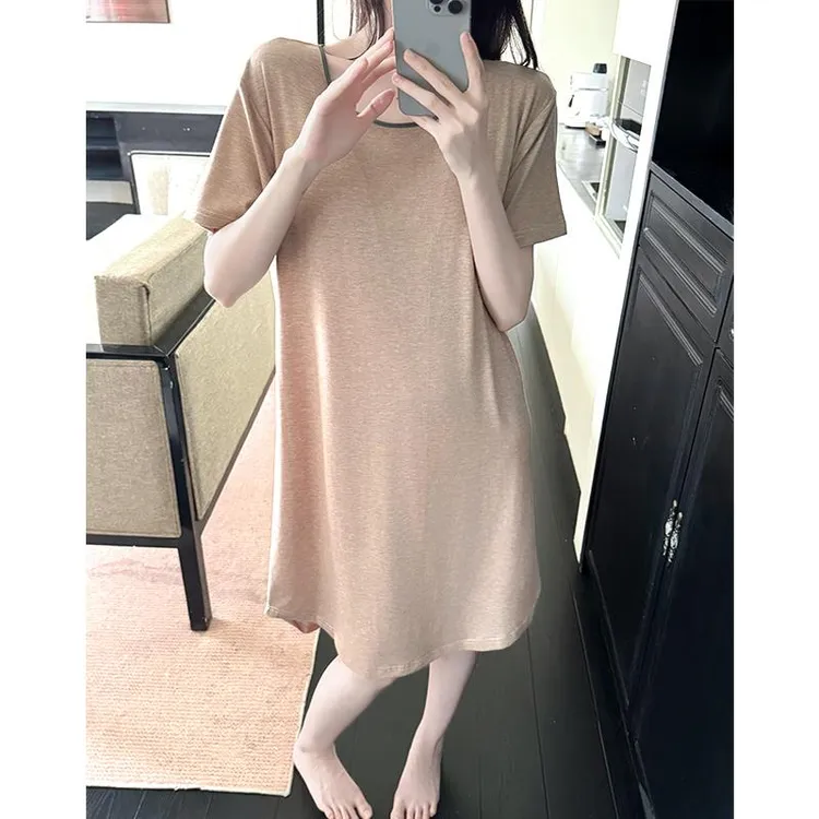 GPSUNLU韩系简约慵懒风圆领套头睡裙睡衣女夏季新款带胸垫纯棉