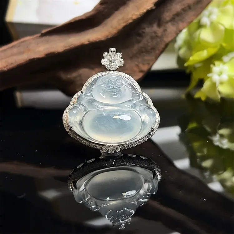 Colourful Yunnan/七彩云南18K金镶嵌冰种白透佛公吊坠