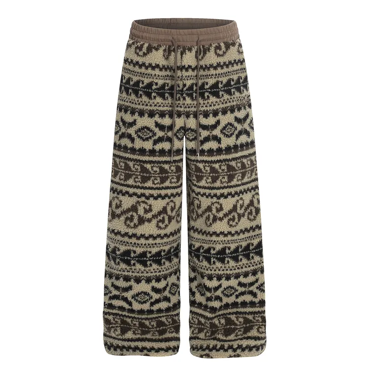 复古费尔岛羊羔绒加厚棉裤女2025秋冬新款外穿宽松保暖直筒休闲裤