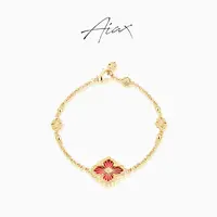 AIAX 925银 镀K金 【歌剧·薄纱】织纹四叶蛇年红色手链TSS7245