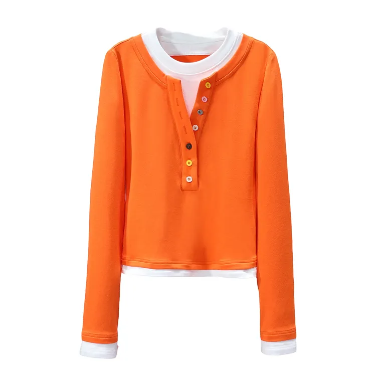 【LIANG哥女装】2025秀场同款《爱玛橙假两件》圆领欧版高弹上衣5555A