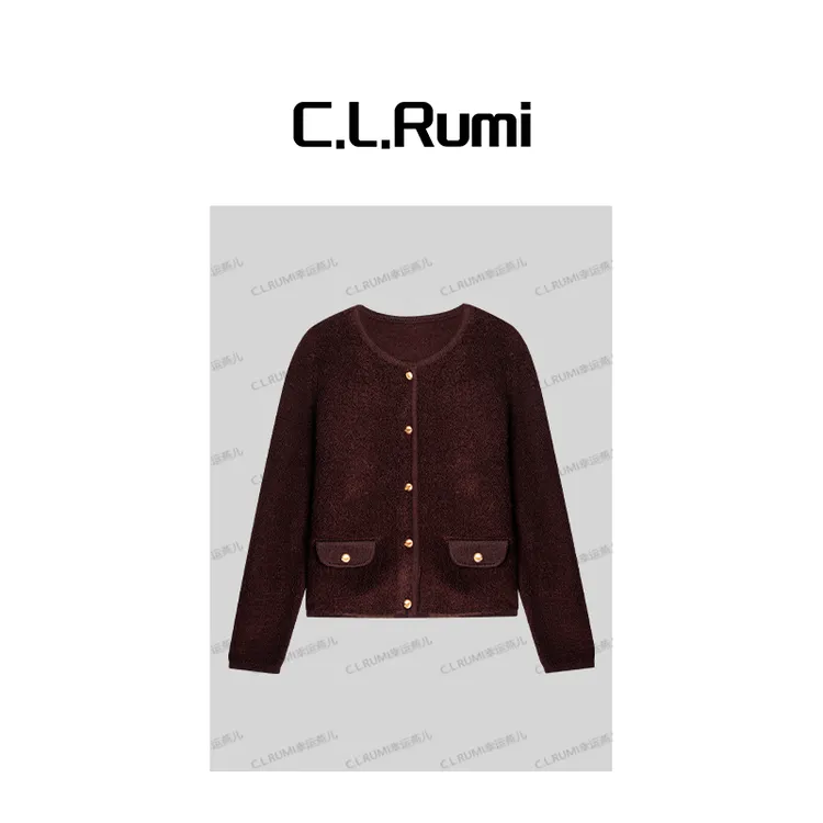 【Rumi时装】“太妃褐”25秋季复古小香风羊毛圈圈纱针织外套7123wt