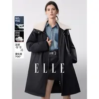 ELLE女装90白鸭绒黑色羽绒服2025冬季新款保暖宽松外套EY51732