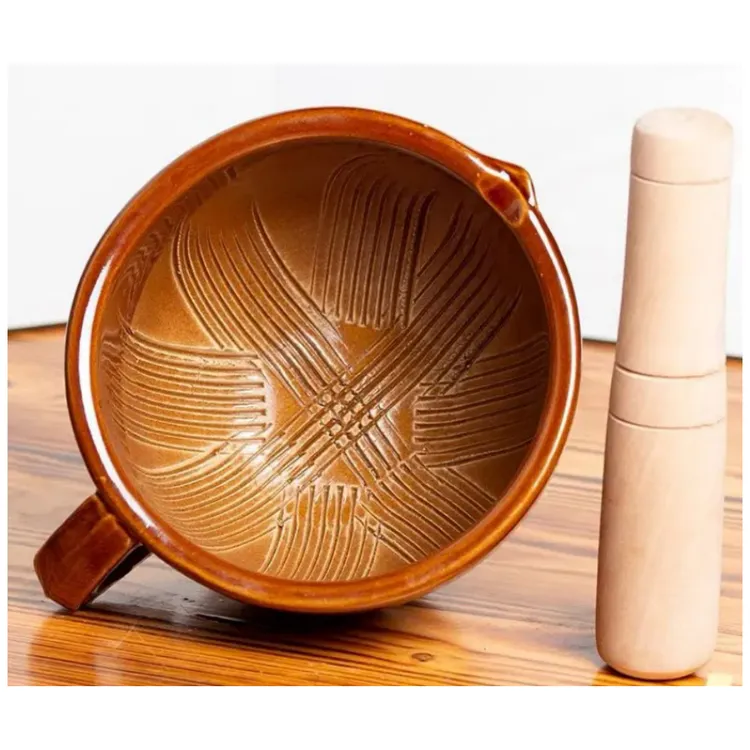 湘菜馆老式擂钵带木槌器家用中号捣蒜器陶瓷蒜蓉擂辣椒皮蛋雷研具