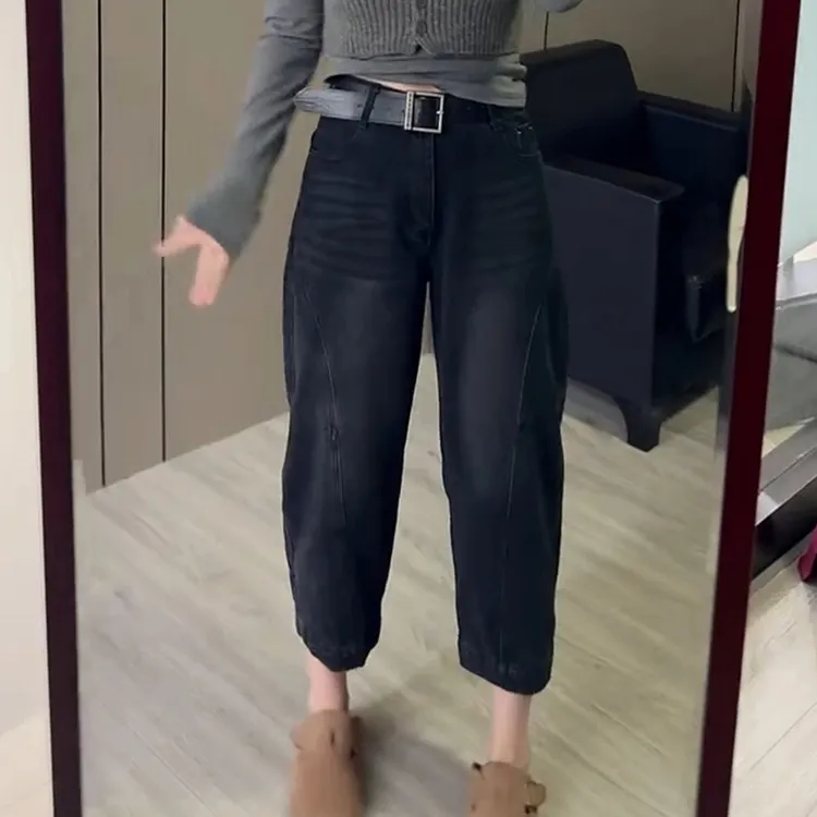 梨形显瘦大码八分弯刀香蕉牛仔裤子女士2025年春季新款洋气萝卜裤