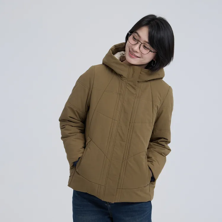 25年冬季新品简约设计短款连帽棉服棉袄外套女装