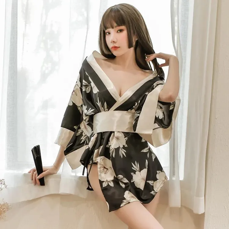 性感和服纯欲系带浴袍诱惑睡衣制服睡裙战袍大码印花日式和服火辣