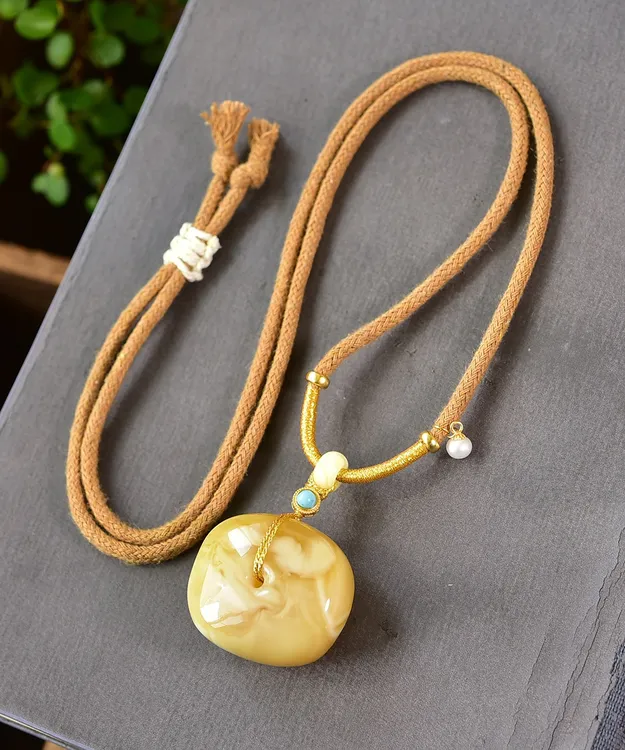 纯天然俄料原矿蜜蜡方扣吊坠项链 无烤色时尚百搭女款吊坠项链