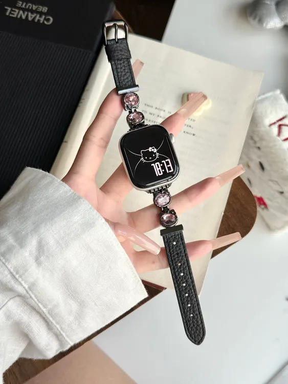 Kitty拼荔枝纹皮质表带 适用iwatchS10苹果手表AppleWatchS98765E