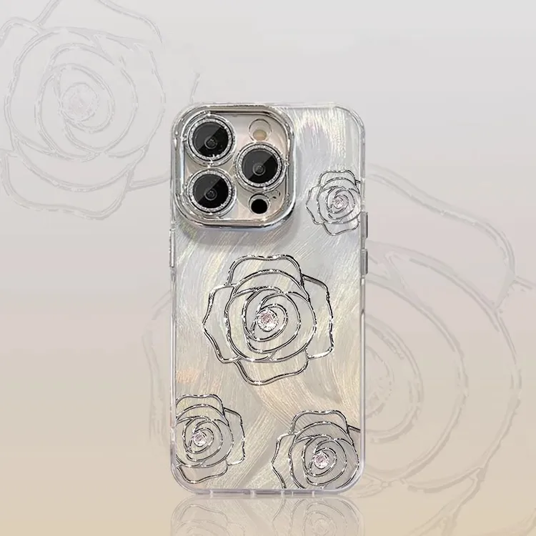 适用苹果16promax手机壳新款iPhone15全包硅胶防摔14plus山茶花