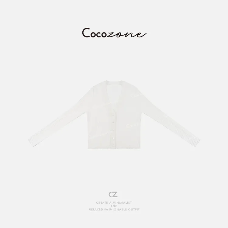 COCO ZONE 刘一一 【棉桑蚕丝混纺】竖条纹V领针织开衫CD1A0467