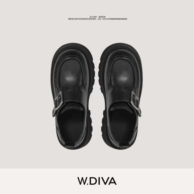 W.Diva【重序】胎牛皮英伦风魔术贴百搭厚底真皮乐福鞋50X313039