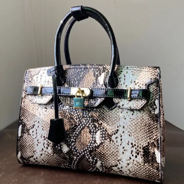 好货重工棕色蟒蛇纹铂金包包可手提斜挎能调节