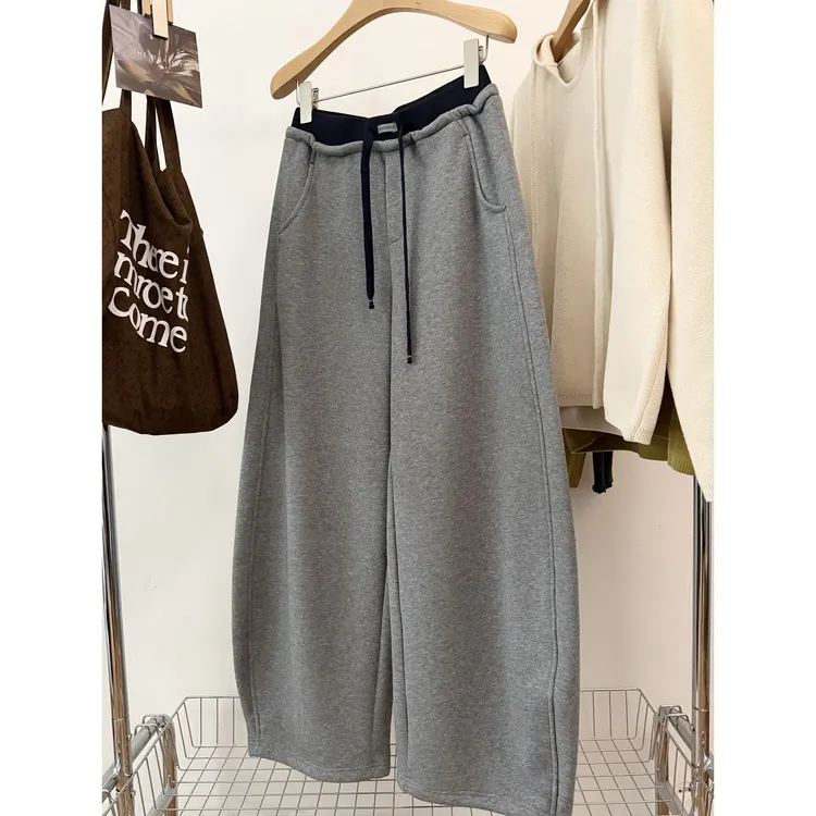 大码女装胖mm240斤加绒加厚保暖弯刀阔腿卫裤宽松慵懒休闲运动裤