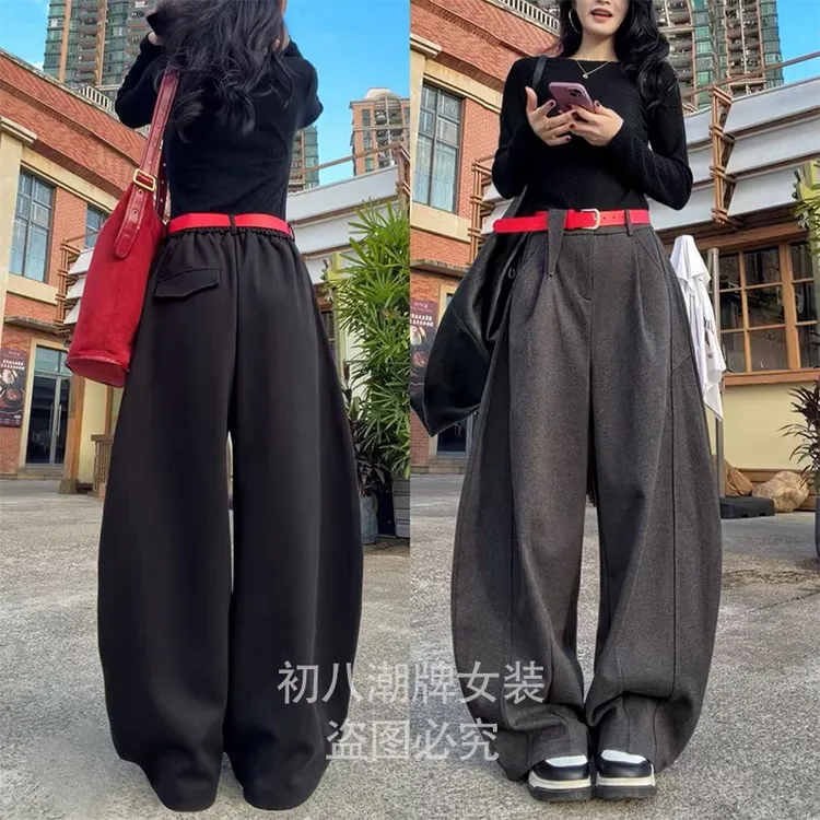 56211弯刀呢料西裤女2025年冬季新款宽松结构裁片个性百搭休闲裤
