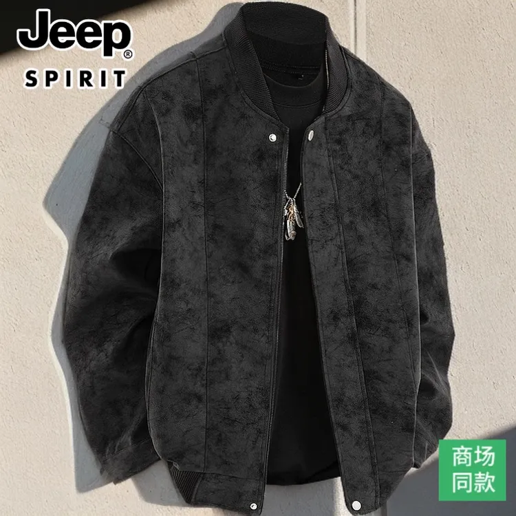 JEEPSPIRIT户男士皮夹克秋冬休闲户外运动皮复古美式加厚宽松皮衣