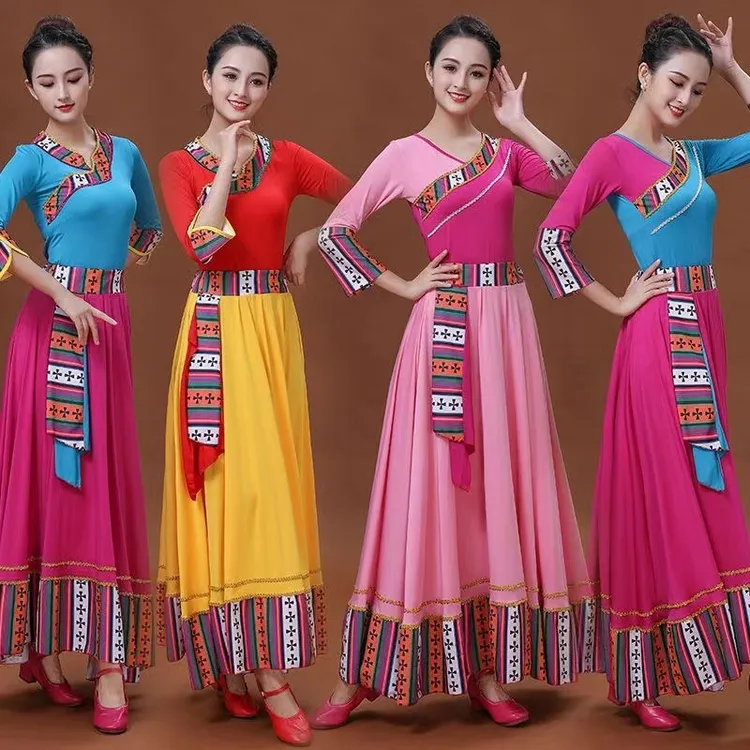 藏族舞蹈演出服装女2025藏式舞台表演大摆半身长裙广场舞新款套装