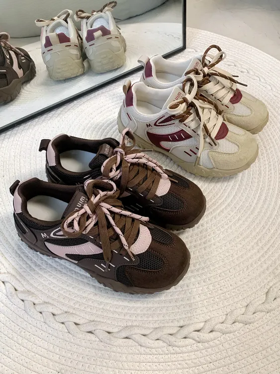 复古拼色鞋带美式德训鞋焦糖奶茶系列色