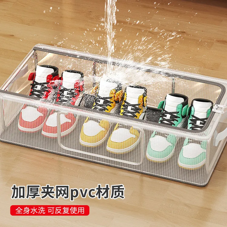 2024新款PVC免安装家用透明收纳鞋盒加厚钢架可折叠床底收纳箱