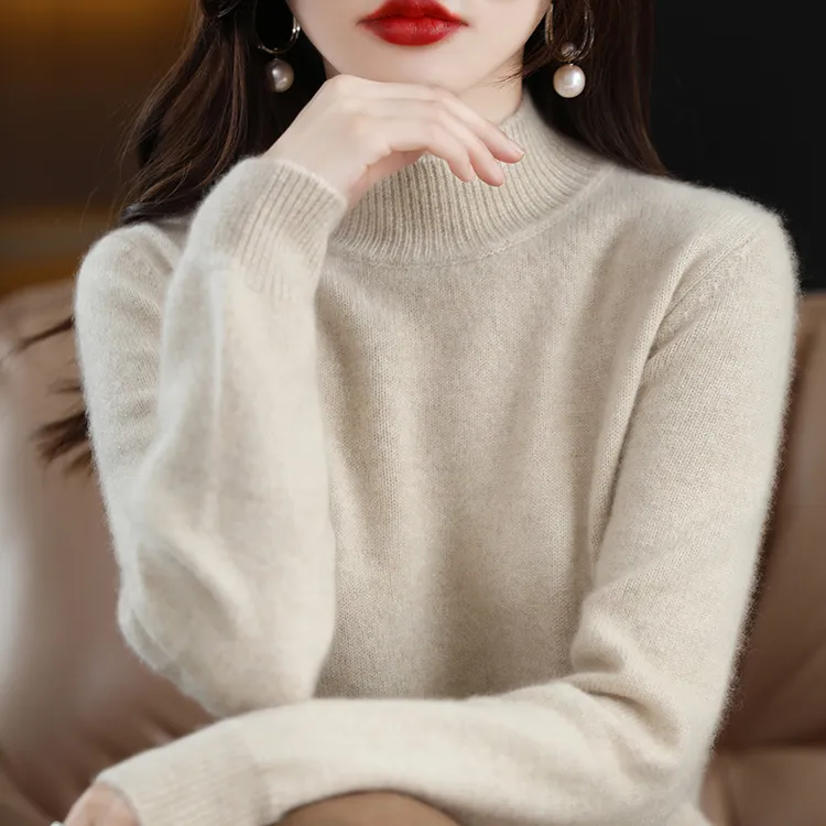 秋冬新款时尚女装半高领宽松显瘦百搭毛衣套头针织衫打底衫长袖
