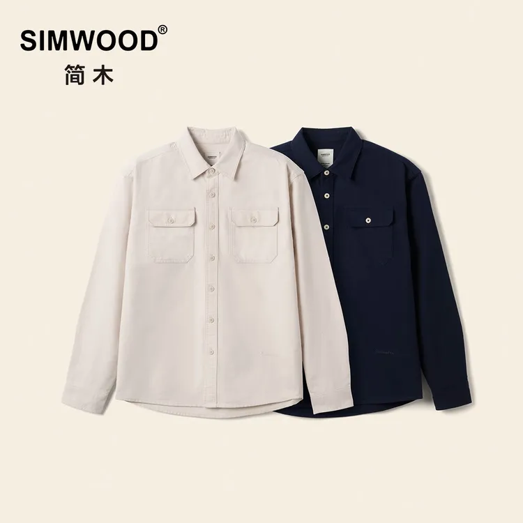 SIMWOOD/简木【宽松版】220g工装口袋绣花长袖衬衫S13250717