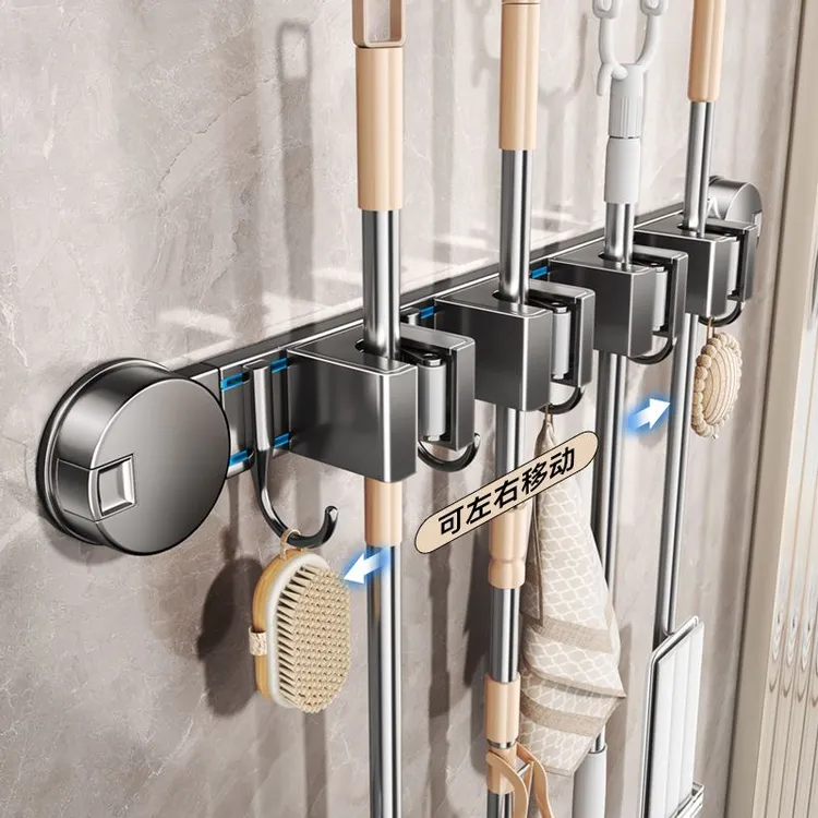 优勤吸盘式拖把夹壁挂浴室门后免打孔扫把挂钩固定置物架收纳神器