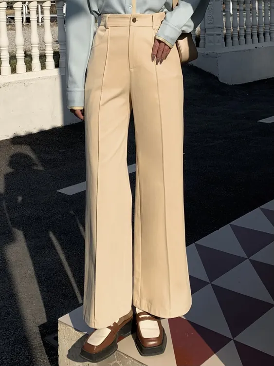 丁佳欣【漫步云端】港风复古纯色休闲百搭显瘦长裤高腰裤JN1203147