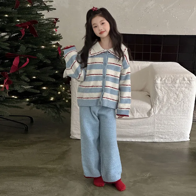 女童睡衣珊瑚绒2025新款初中生冬装加绒加厚套装女孩法兰绒家居服