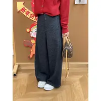 WenWen小个子2025秋冬新款加绒加厚高级花灰色修身直筒长裤4747