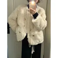 【当天发+运费险】新款加厚白色小香风仿羊羔毛毛小个子上衣YY930