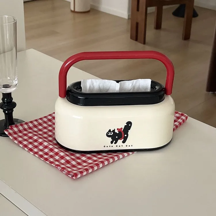 可爱手提猫咪纸巾盒韩系家用客厅抽纸盒餐纸收纳盒桌面装饰摆件TJ