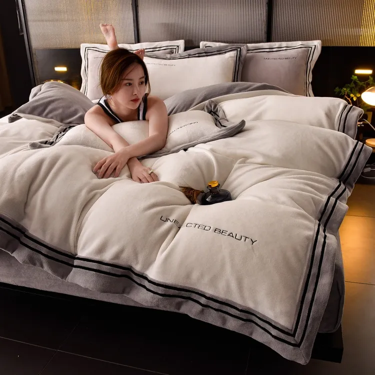 富安娜A类婴儿绒四件套轻奢牛奶绒加厚保暖双面绒高级感被套床单4