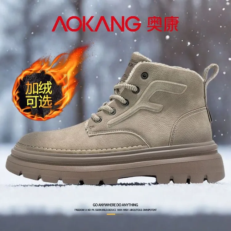 Aokang/奥康2025男鞋时尚保暖加绒增高休闲马丁靴男士复古百搭商品图