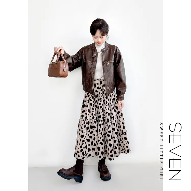 豹纹蛋糕裙⑧七七146小个子早秋新款豹纹高腰显瘦半身裙女装小美说