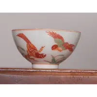 QHGS红绿彩鹦鹉戏水仙花宫碗杯（1月）