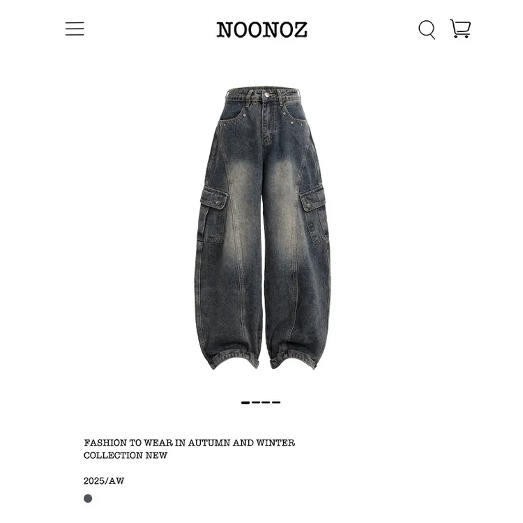 NOONOZ潮牌美式解构廓形弯刀牛仔裤男多口袋水洗做旧垂感阔腿裤子