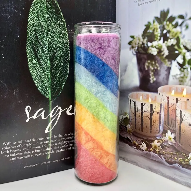 七彩蜡烛大冰花彩虹家用应急停电照明无烟无毒室内蜡烛净化空气