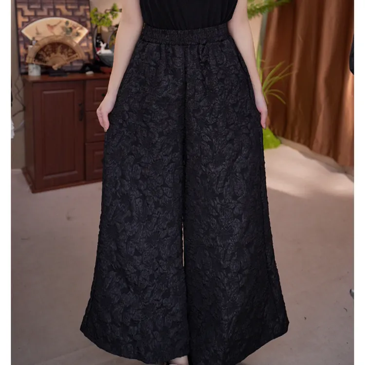 052常规/180加绒/新款气质漂亮浮雕压花阔腿裤 C
