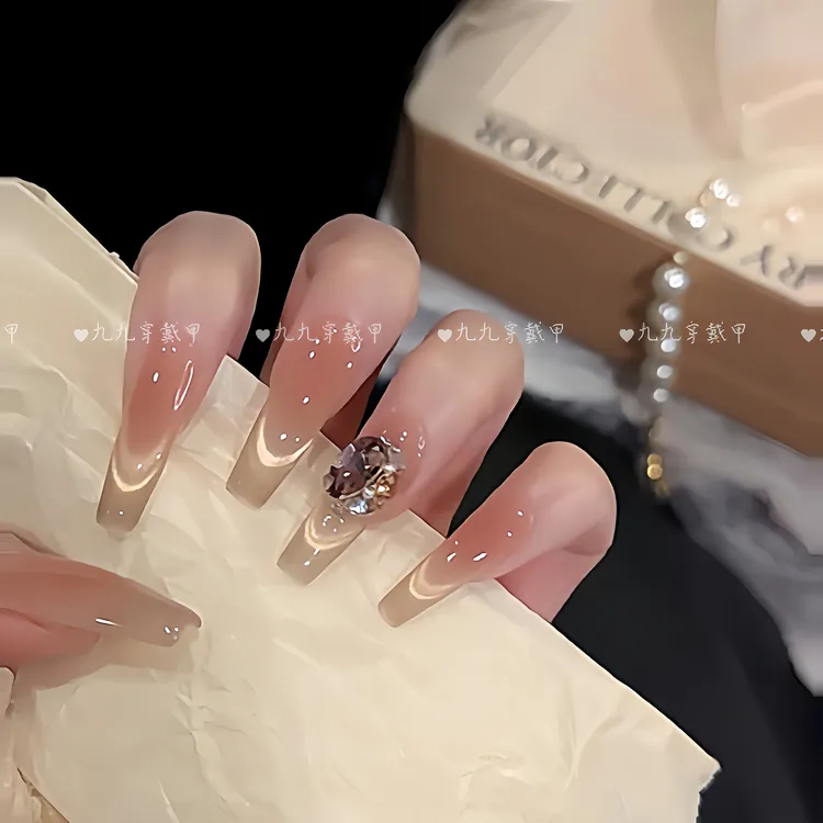 斯佳丽 手工穿戴甲秋冬微笑猫眼锆石亮闪光疗美甲可拆卸穿戴甲