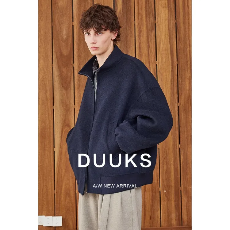 DUUKS羊驼毛立领双面羊毛呢子男士外套秋冬季绒立领大衣短款夹克