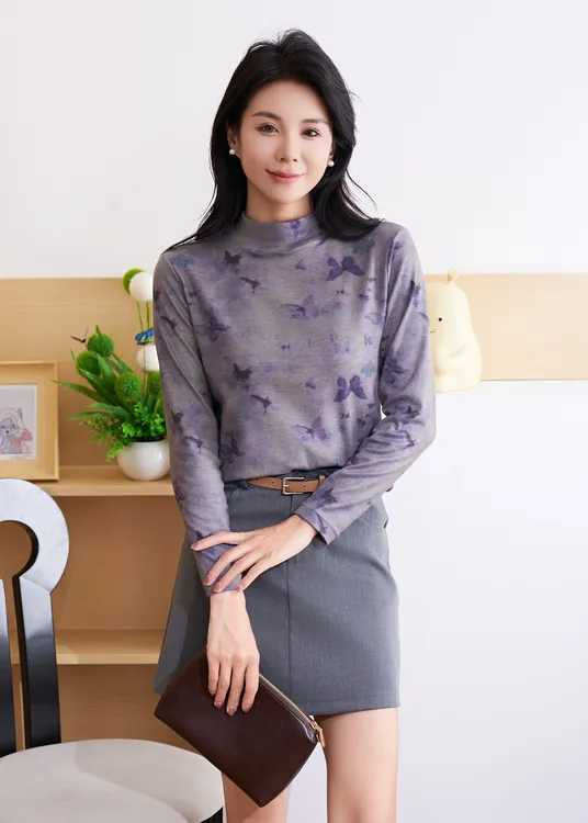 【紫蝴蝶】半高领德绒阳离子发热保暖打底衫时尚百搭保暖时尚减龄