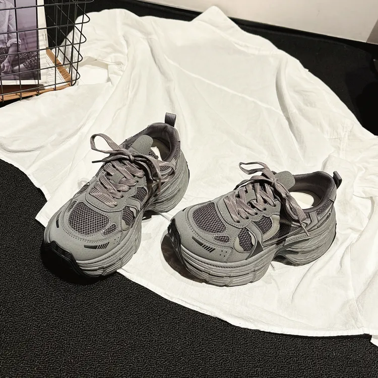 暗黑风~厚底增高真皮系带老爹鞋女2025秋新款休闲鞋ins风休闲女鞋
