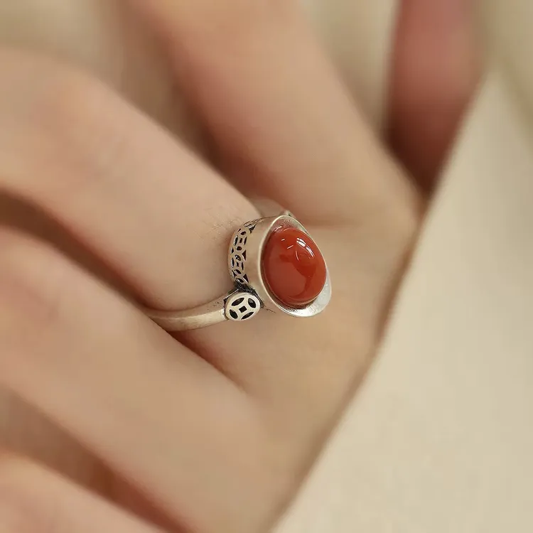 复古元宝戒指女简约个性做旧国风铜钱食指戒女气质时尚开口可调节