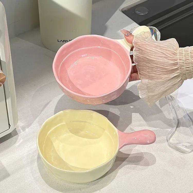 奶油风餐具高颜值手柄汤碗大号家用6英寸饭碗陶瓷泡面螺蛳粉碗HR