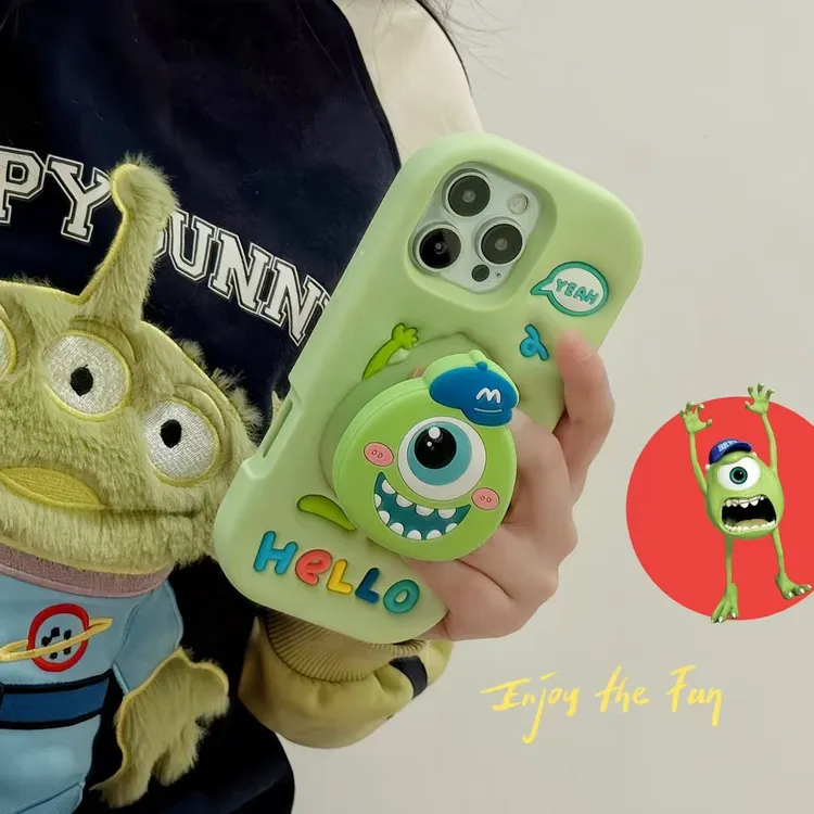 趣味波浪毛怪大眼仔新款解压卡通软胶iPhone手机iphone15手机壳