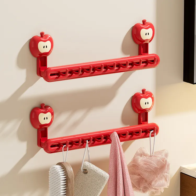 橱明星苹果吸盘毛巾架多功能免打孔挂钩厨房锅铲勺子挂架长排挂钩