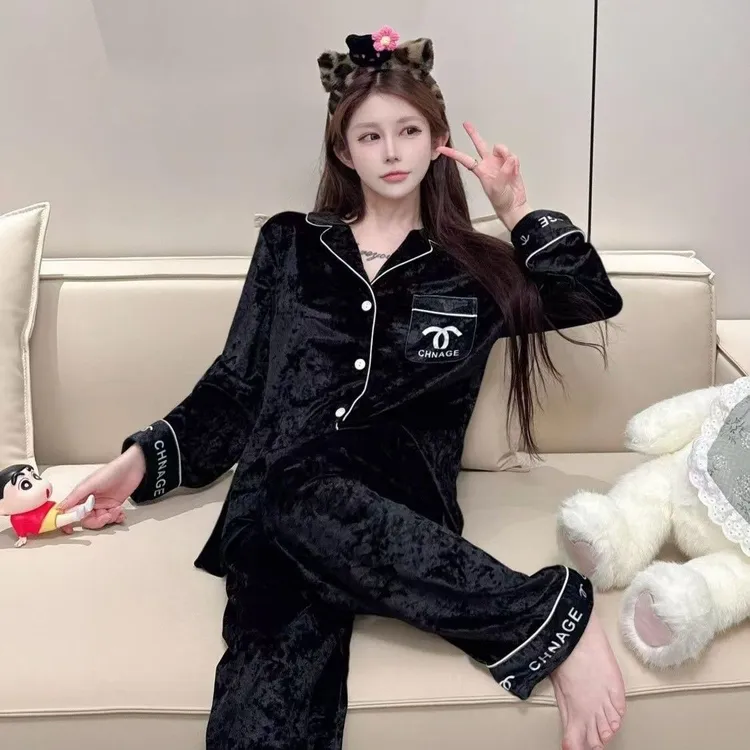 高级奢华金丝绒秋冬休闲长袖睡衣女款爆款家居服新款睡衣女款秋冬